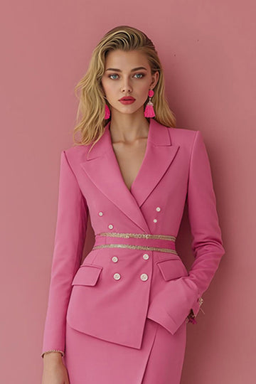Robe de travail midi 2 pièces à revers en pointe fuchsia avec poches